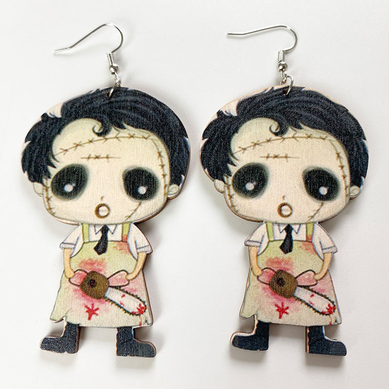 Halloween Horror Ghost Wood Earrings