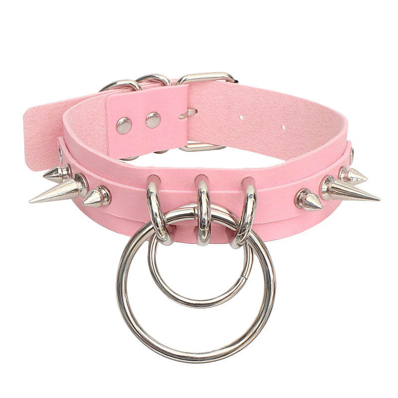 Leather spiked rivet collar