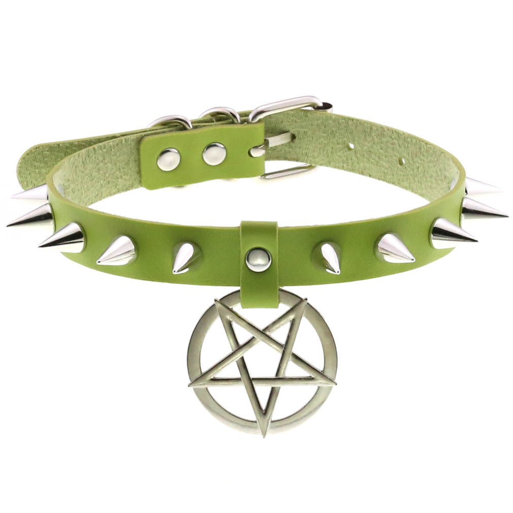 Temperament Spiked Rivet Five-pointed Star Pendant Leather Collar