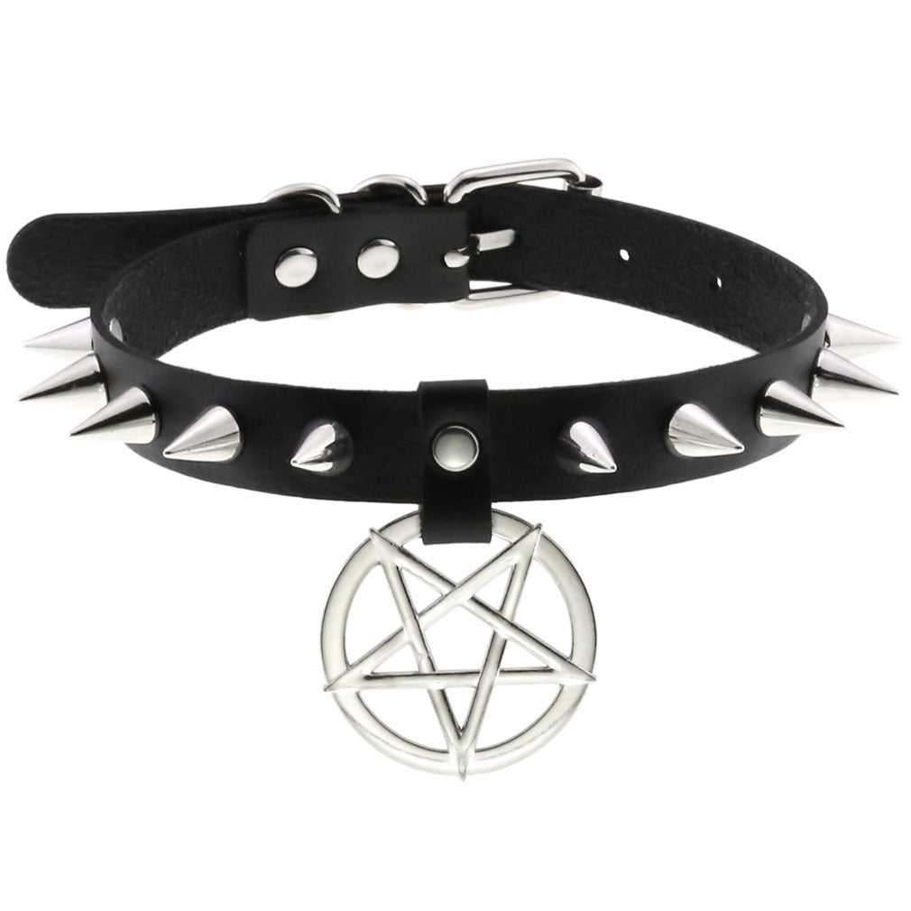 Temperament Spiked Rivet Five-pointed Star Pendant Leather Collar