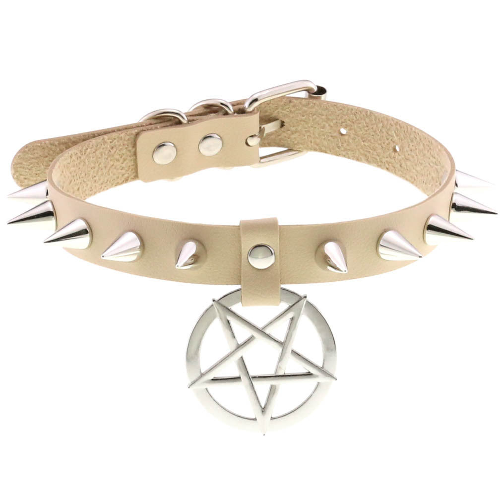 Temperament Spiked Rivet Five-pointed Star Pendant Leather Collar