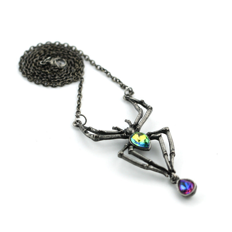 Halloween Jewelry Vintage Spider Diamond Drop-shaped Necklace Pendant