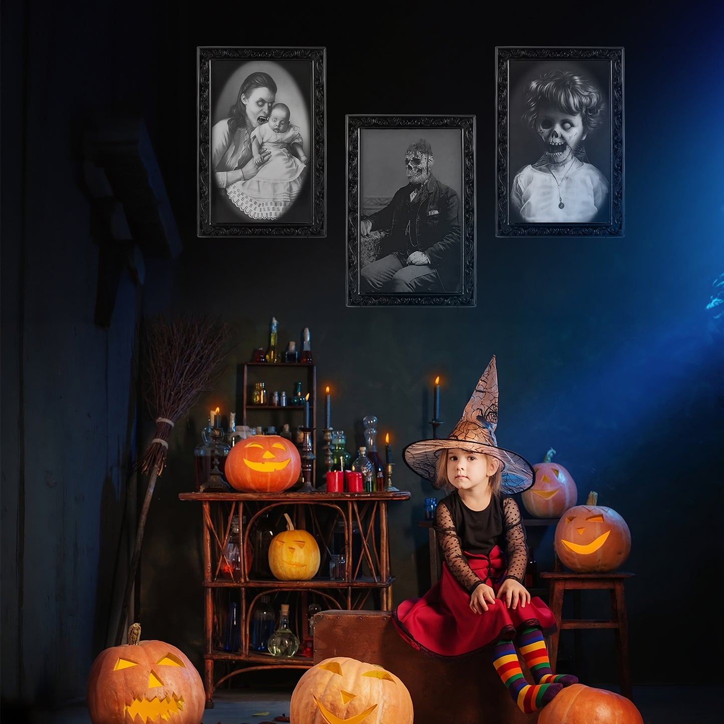 3-D Changing Face Moving Pictures with Frames - Halloween Decor