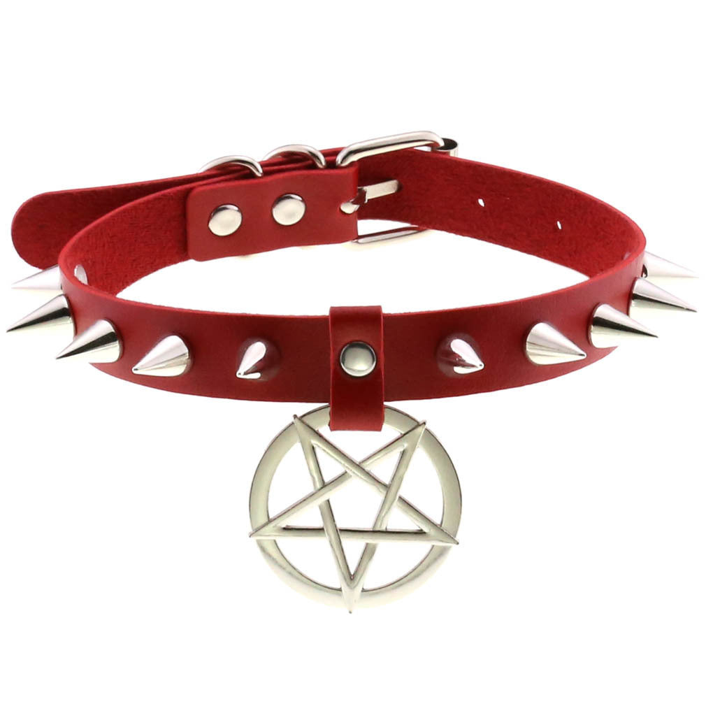 Temperament Spiked Rivet Five-pointed Star Pendant Leather Collar