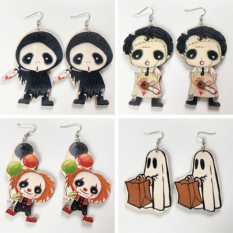 Halloween Horror Ghost Wood Earrings