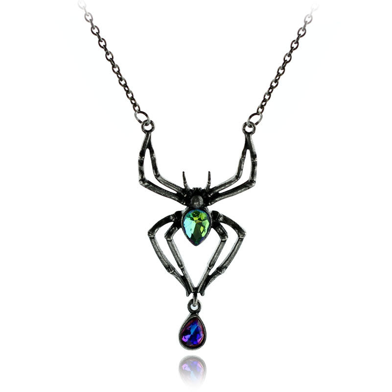 Halloween Jewelry Vintage Spider Diamond Drop-shaped Necklace Pendant