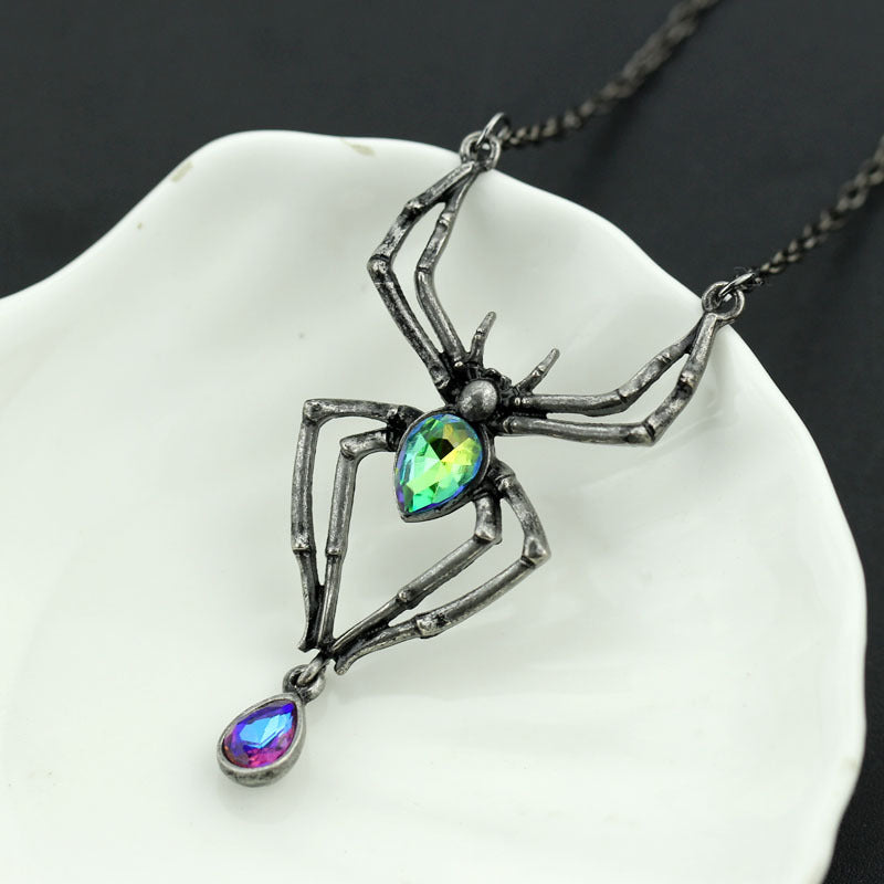 Halloween Jewelry Vintage Spider Diamond Drop-shaped Necklace Pendant