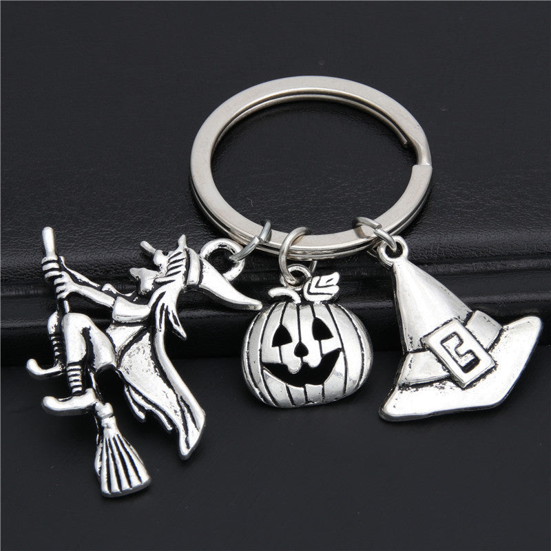 Halloween Pumpkin Wizard Broom Teeth Keychain