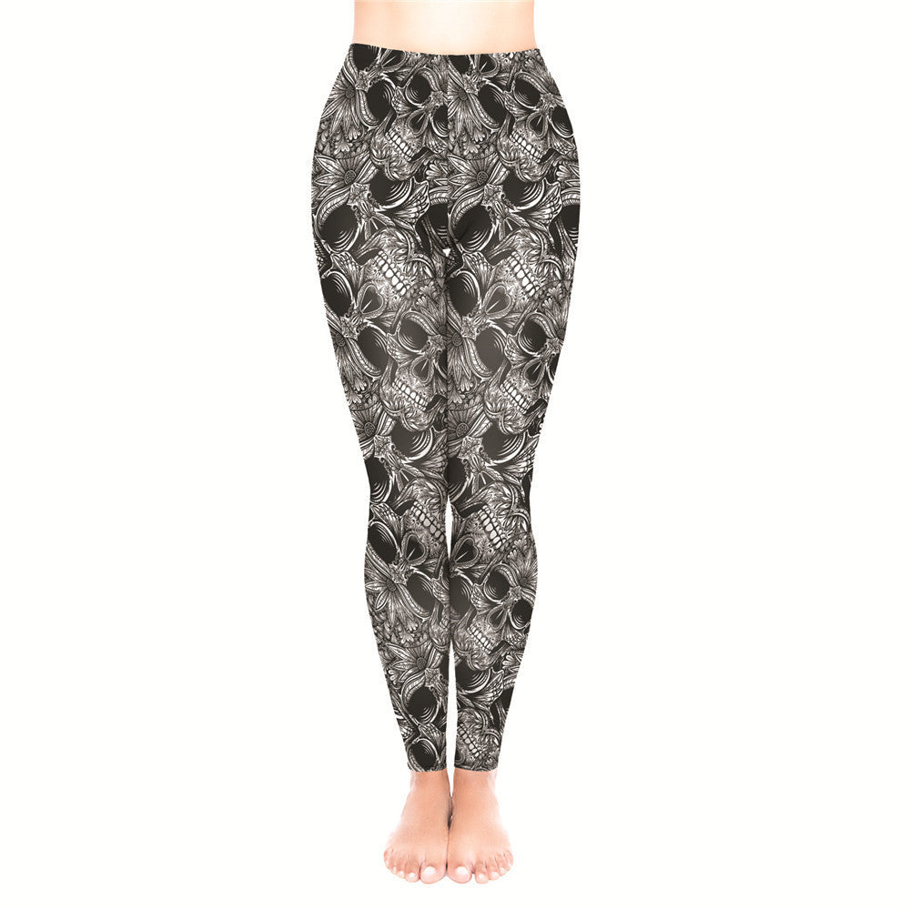 Gothic Skull Print High Waist Sports Leggings