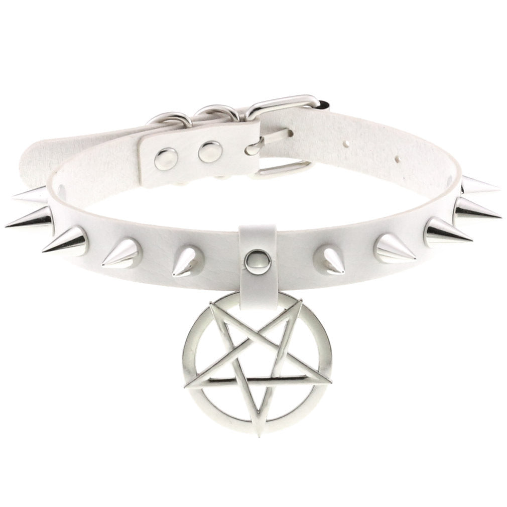 Temperament Spiked Rivet Five-pointed Star Pendant Leather Collar