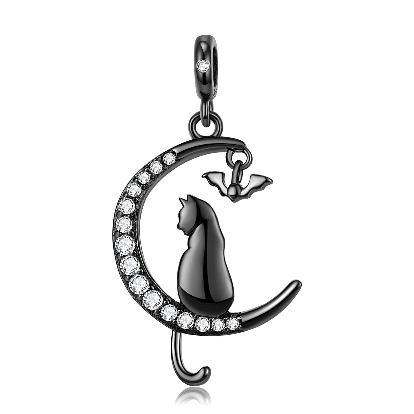 Simple Black Moon Cat Girl Fashion Versatile S925 Sterling Silver Zirconium Necklace