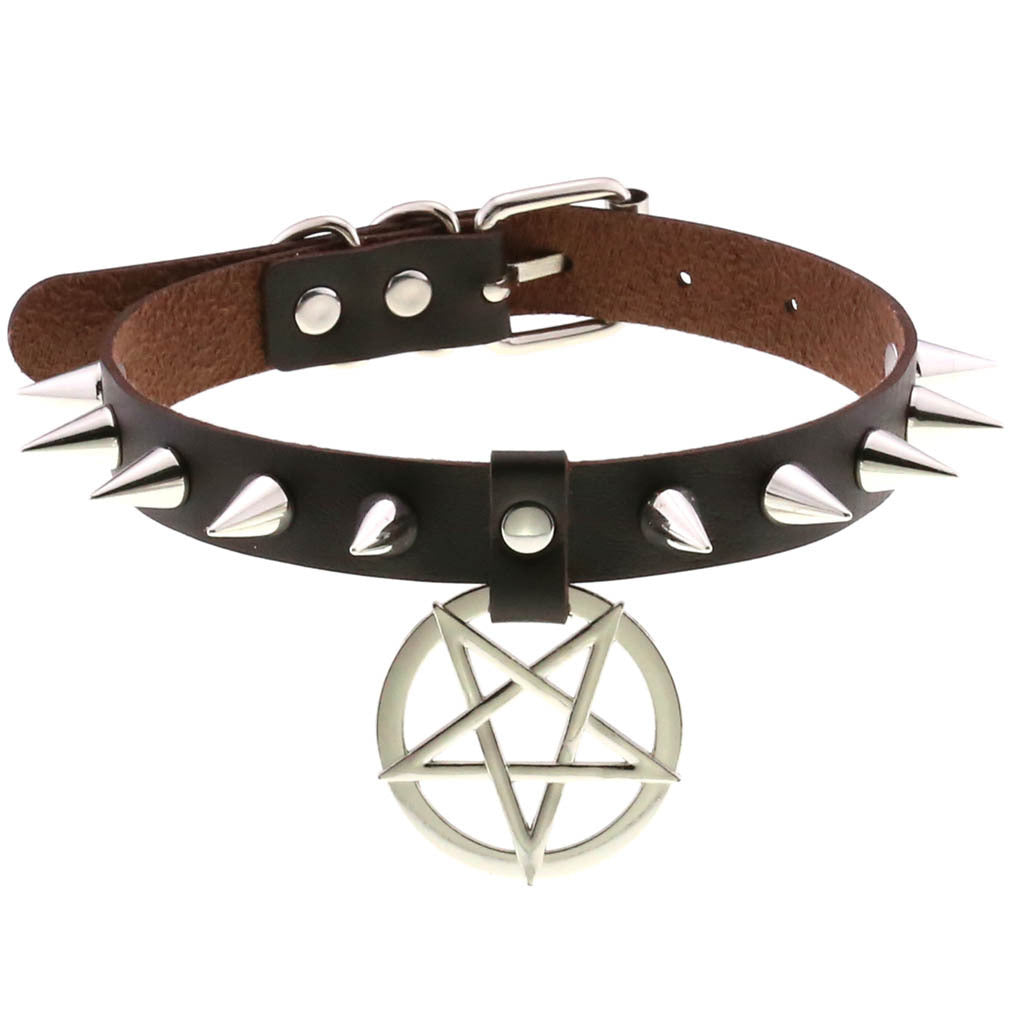 Temperament Spiked Rivet Five-pointed Star Pendant Leather Collar