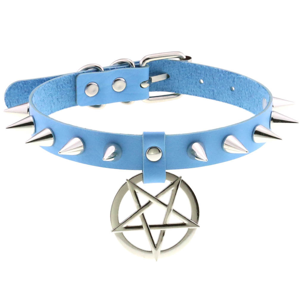 Temperament Spiked Rivet Five-pointed Star Pendant Leather Collar