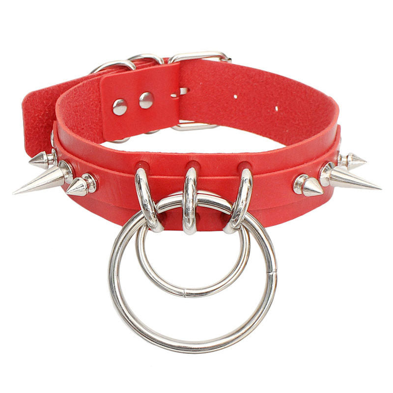 Leather spiked rivet collar