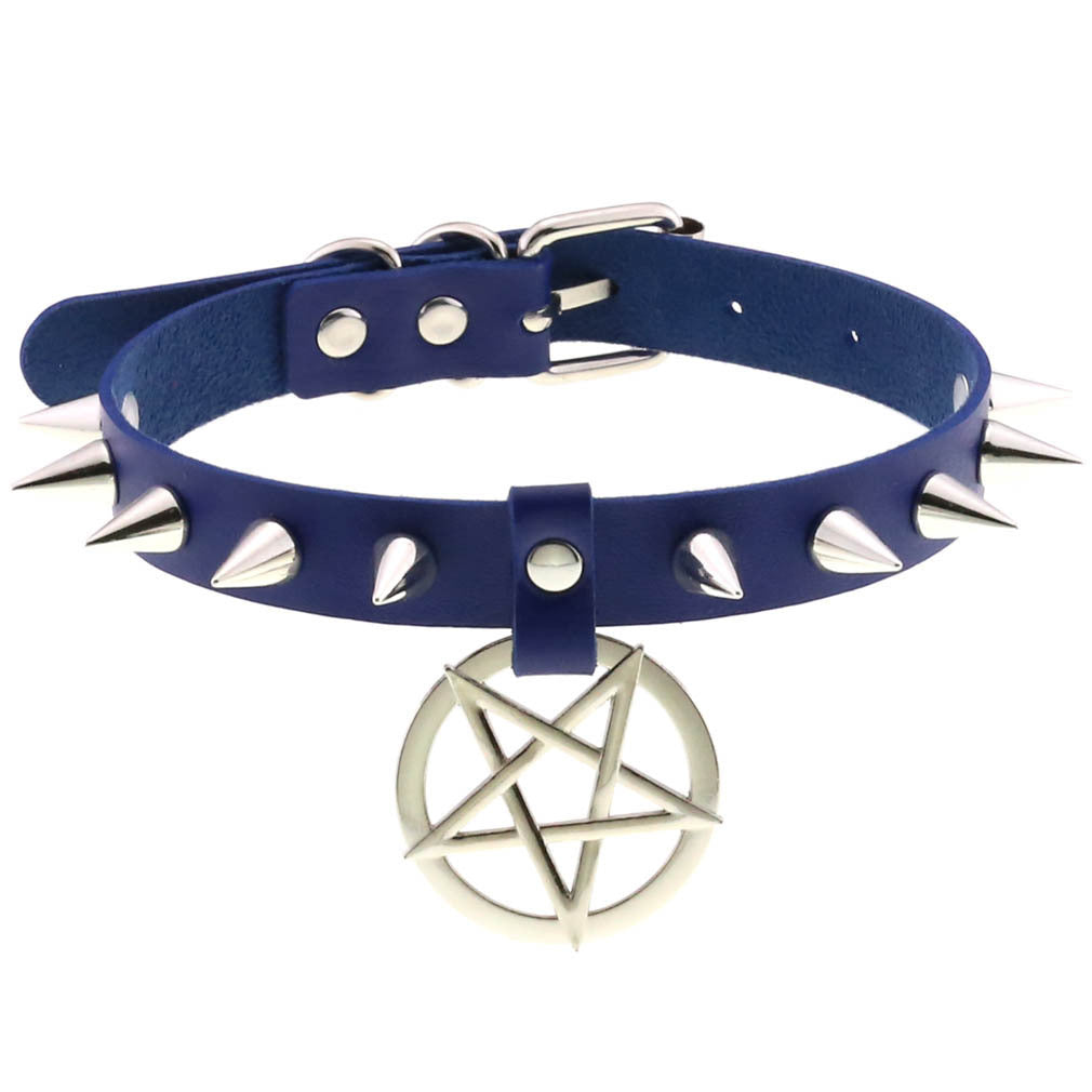 Temperament Spiked Rivet Five-pointed Star Pendant Leather Collar