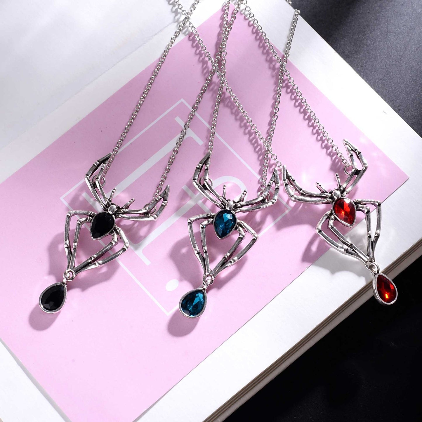 Halloween Alloy Plating Spider Rhinestone Necklace