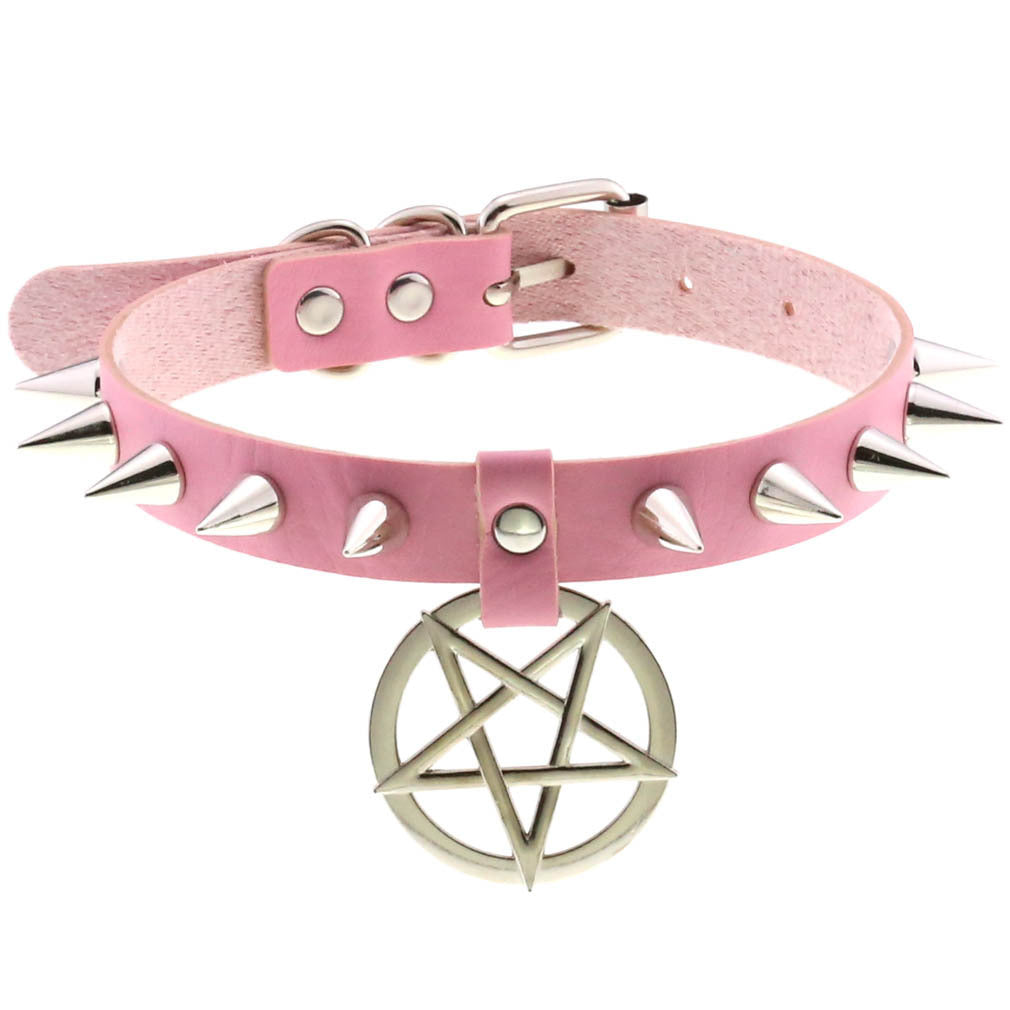 Temperament Spiked Rivet Five-pointed Star Pendant Leather Collar