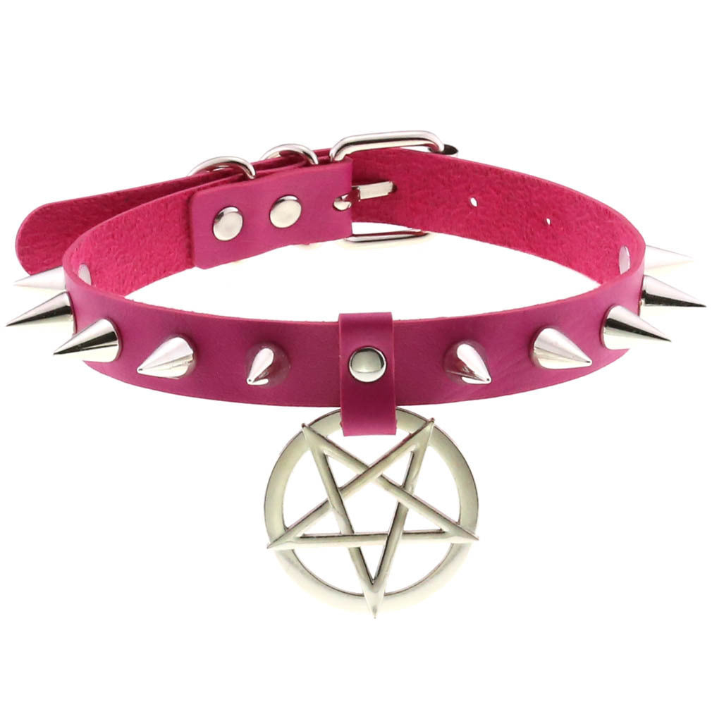 Temperament Spiked Rivet Five-pointed Star Pendant Leather Collar