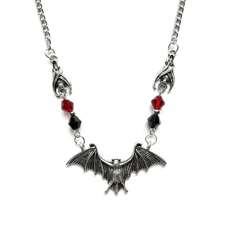 Black Bat Necklace Gothic Jewelry Halloween Theme