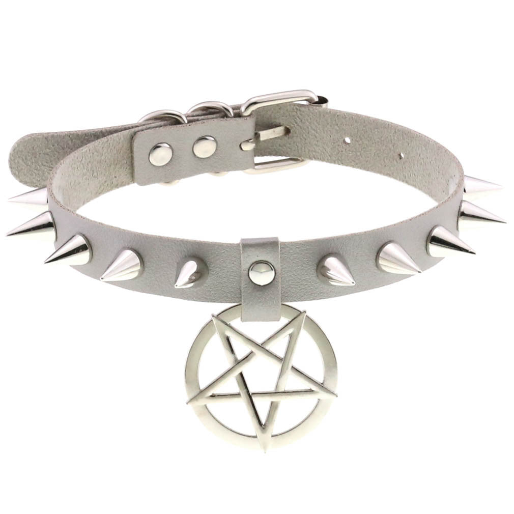 Temperament Spiked Rivet Five-pointed Star Pendant Leather Collar