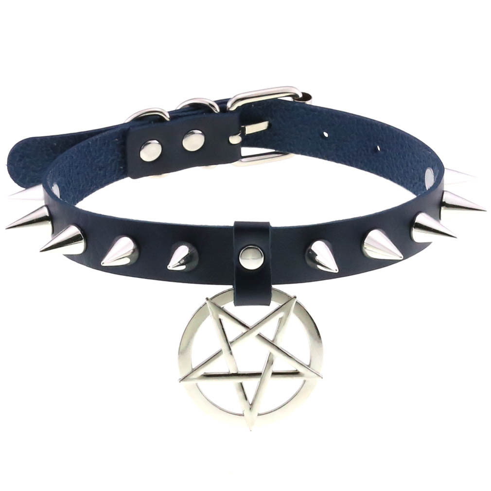 Temperament Spiked Rivet Five-pointed Star Pendant Leather Collar