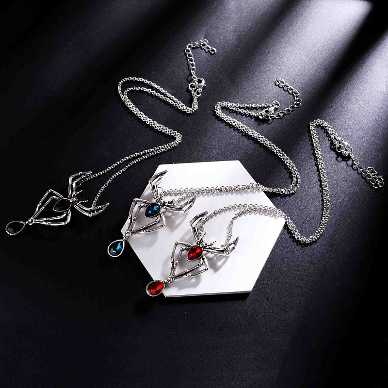 Halloween Alloy Plating Spider Rhinestone Necklace