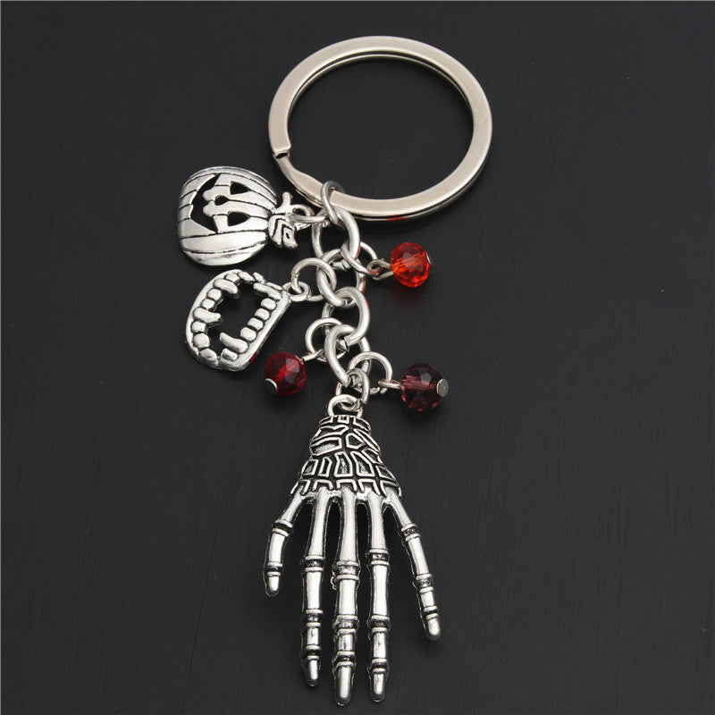 Halloween Pumpkin Wizard Broom Teeth Keychain