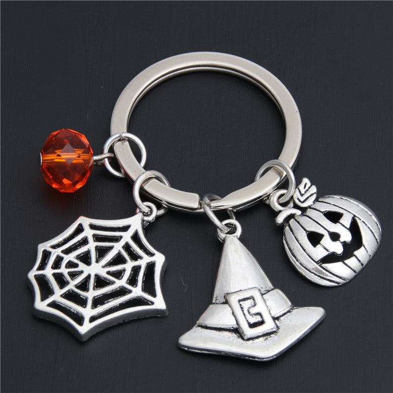 Halloween Pumpkin Wizard Broom Teeth Keychain