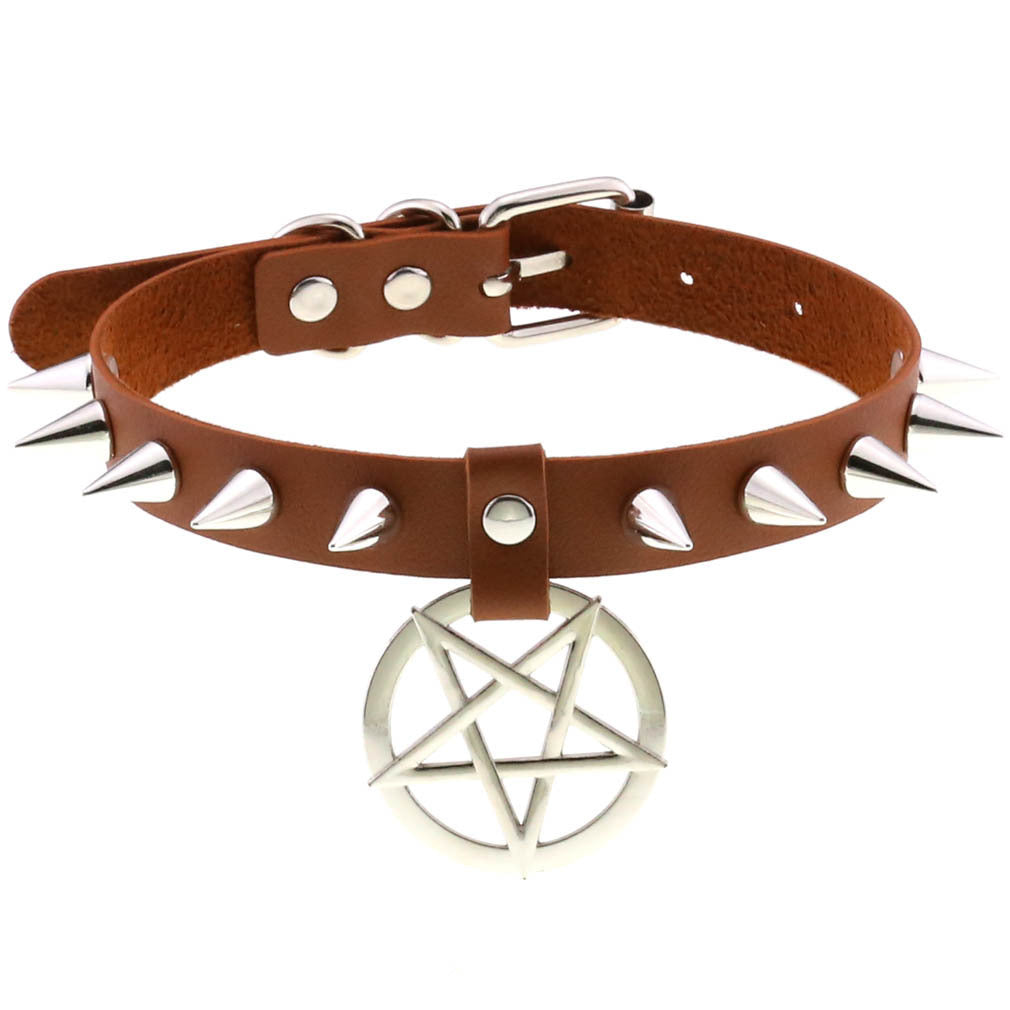 Temperament Spiked Rivet Five-pointed Star Pendant Leather Collar