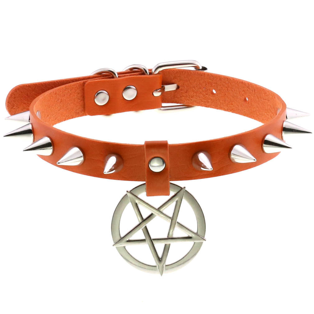 Temperament Spiked Rivet Five-pointed Star Pendant Leather Collar