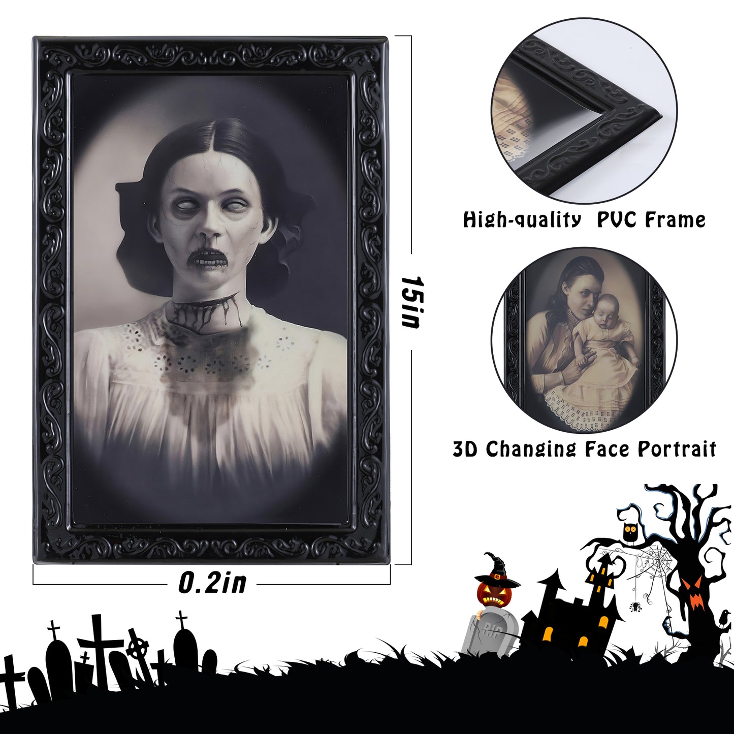 3-D Changing Face Moving Pictures with Frames - Halloween Decor