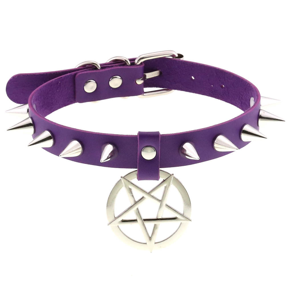 Temperament Spiked Rivet Five-pointed Star Pendant Leather Collar